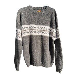 Alps Mens Vintage‎ Gray Crewneck Sweater Nordic Fair Isle Pattern Size L Made in